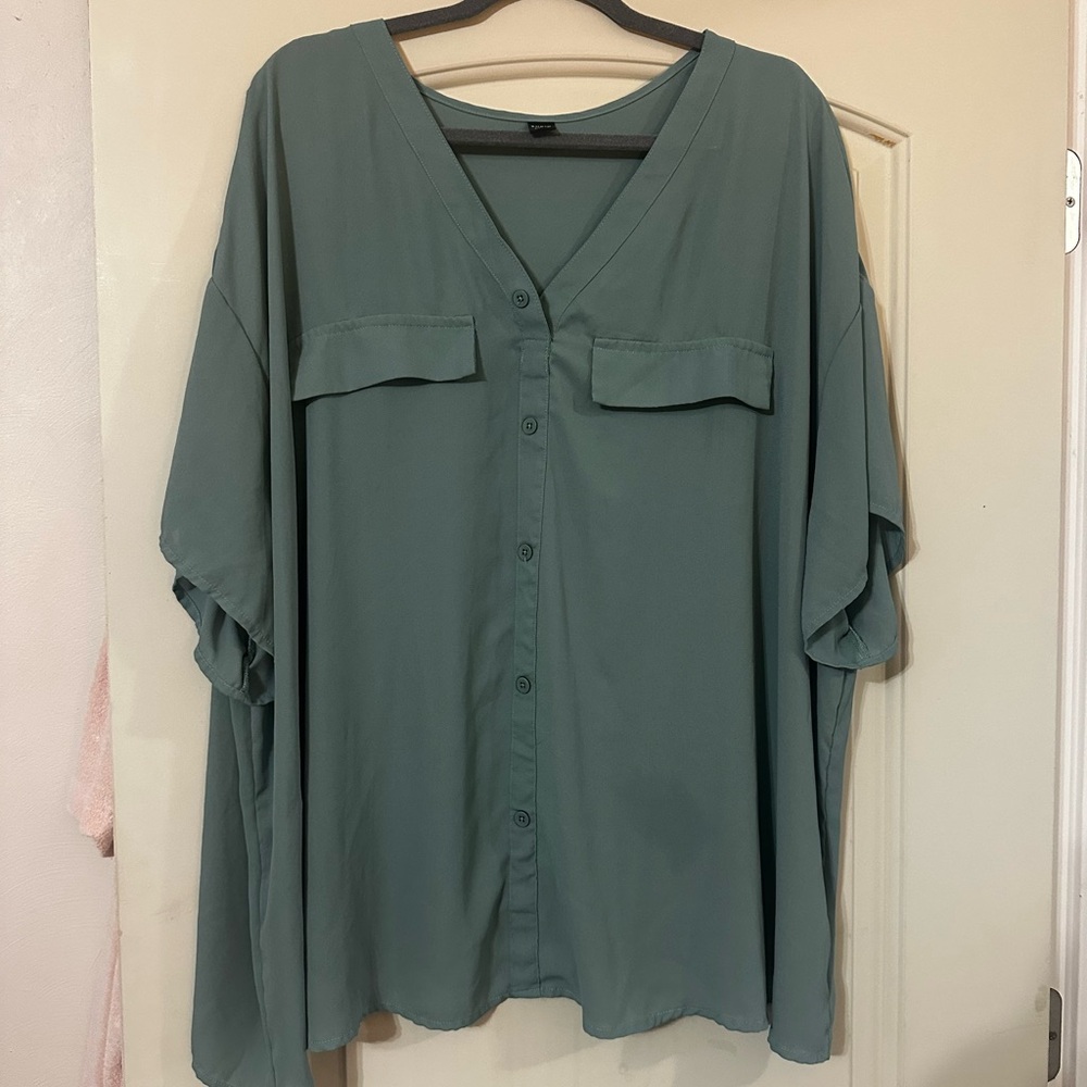 SHEIN Muted Teal Faux Button-Down Blouse